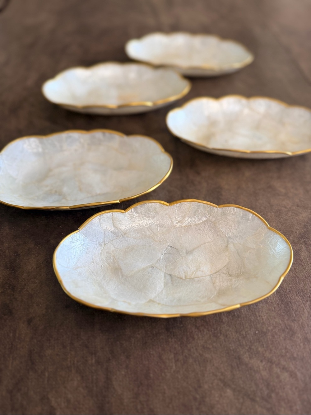 Gold-Trim White Capiz Shell Decorative Plates - Set of 5